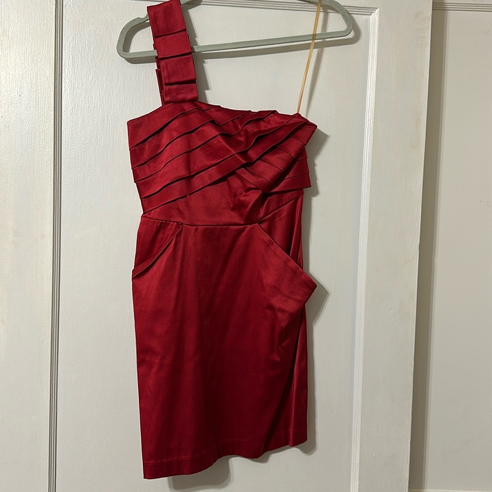 Red Satin Charlotte Russe One Shoulder Dress- size 6